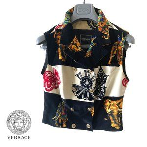 versace jeans couture elephant striped all over print archival button up vest